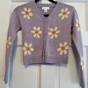 Girls White Fawn Floral Cardigan Sz Girls Small